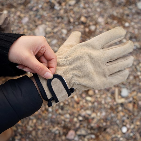 Arbetssvetshandskar i läder med fästtejp Slitage & värmebeständiga tunga handskar khaki