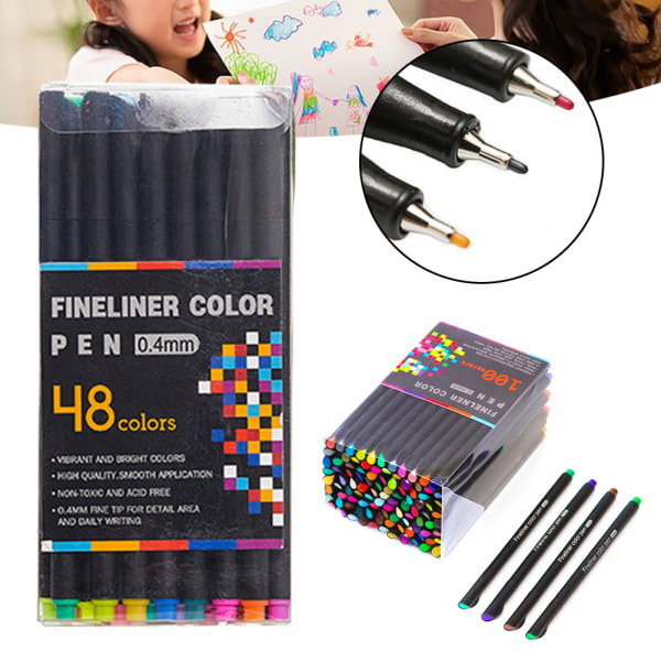 Multi Fin Hook Line Pen Set 0,4 mm Fin Spets Linje Skriva Ritning Markör Penna Skola Papperstillbehör 24 color