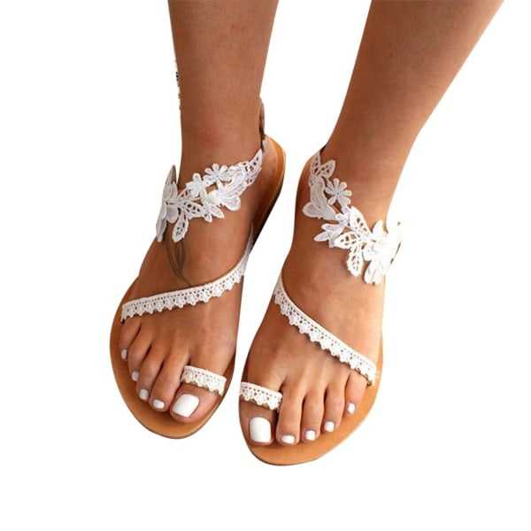 Kvinnor sommarsandaler Retro bohemiska sandaler Casual Beach Shoes Roman Open-Toe Sandaler white 42