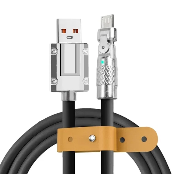 180° Roterbar Flätad Micro USB-datakabel i Zinklegering för Mobiltelefoner 120W 5A Snabbladdningskabel för Android iPhone Samsung Black 1m