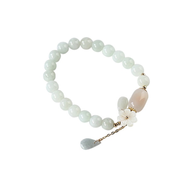 Vit Jade Serenity Armband Shell Flower Jade Armband 7,5 mm pärlor Smycken present till flicka as show