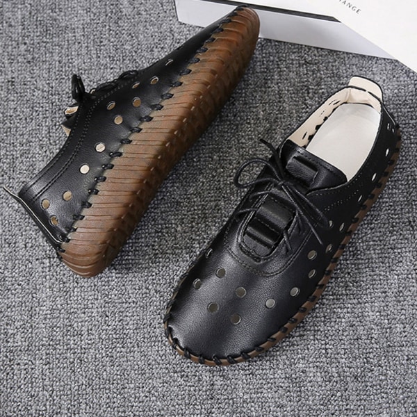 Kvinnors Flats Hollow Lace Up Tjock sula Hål Skor sömmar Runt Head Loafers blue 35