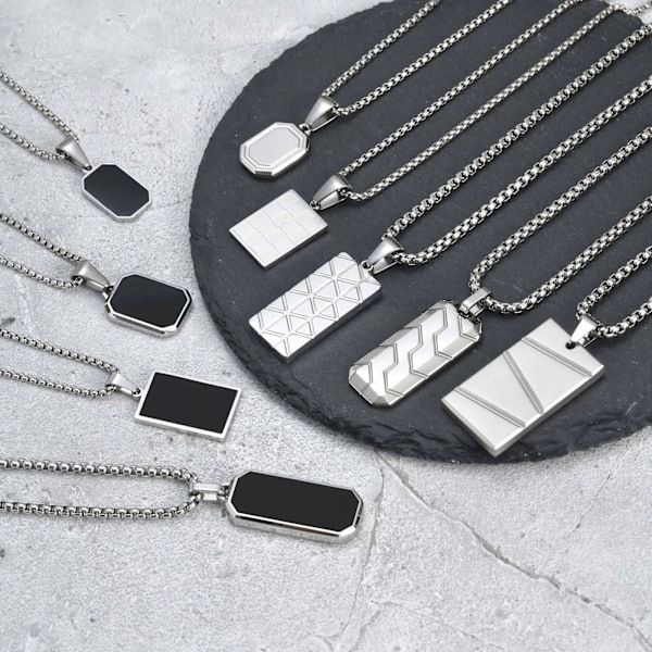Vnox Små Hundbricka Hängsmycke Halsband för Män Pojkar, Svart Silverfärg Rostfritt Stål Militär Hundbricka med Boxkedja Gåva till Honom PN-1823B 55cm