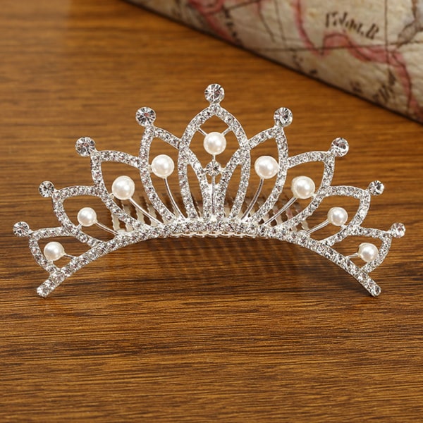 Sätt in Kam Legering Inlagd Pearl Crown Hår Smycken Strass Dam Tiara style five