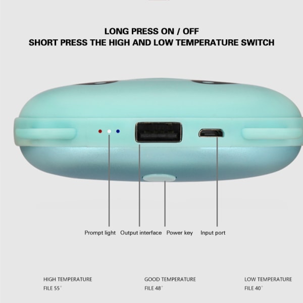 Tecknad handvärmare Mobil power 3 uppvärmningsnivåer USB Uppladdningsbar vinterhållningsenhet blue bear 3600 ma