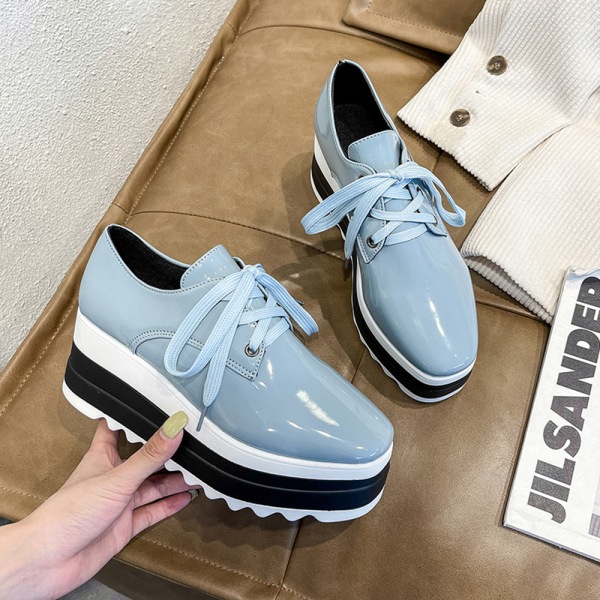 Kvinna Pumps Rund Toe Platt Plattform Skor Lace Up PU Sneakers för dagligt kontor light blue 41