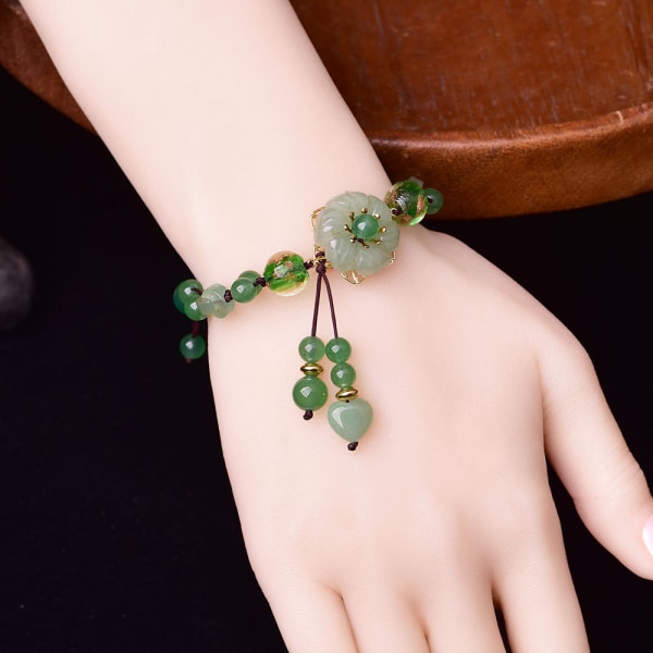 Blomma Jade sten armband orientaliska handgjorda stickning natursten pärla handled kedja hand default