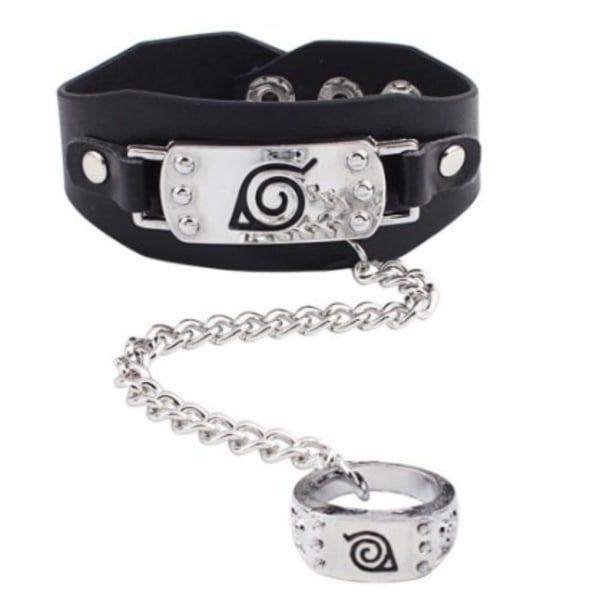 1 stycke set print PU stickad armband bältesring Naruto Shippuden träbladssmycken c