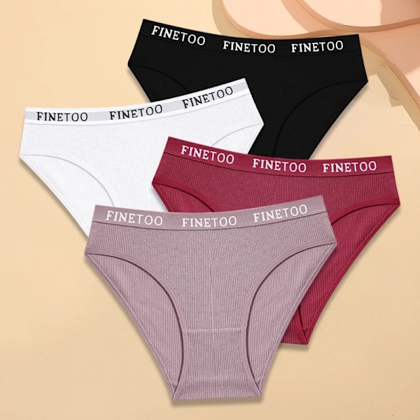 FINETOO 4-pack Bomullsrandiga Underkläder Dam Trosor Brevband Trosor Damer Låg Midja Underkläder Enfärgade Andningsbara Underbyxor Style 1 L