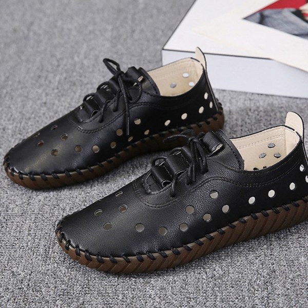 Kvinnors Flats Hollow Lace Up Tjock sula Hål Skor sömmar Runt Head Loafers black 38