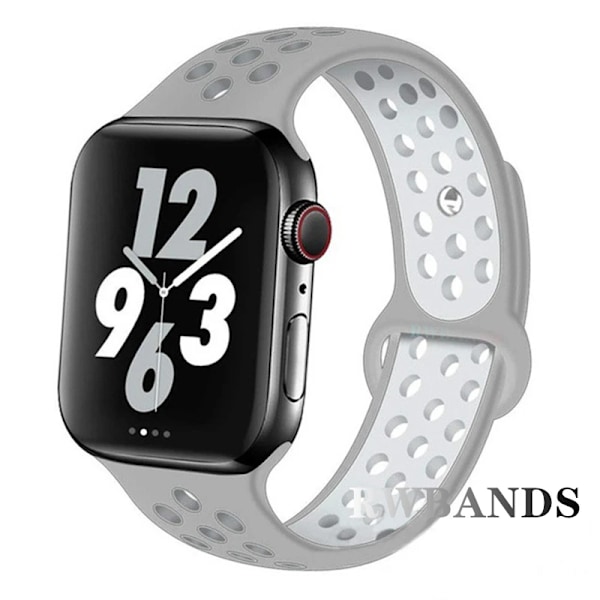 Sportarmband för Apple Watch Band 46mm 44mm 40mm 42-38-41mm 45mm Andningsbart Armband iWatch Series 10 9 8 7 6 SE 5 3 Ultra 2 49mm 4 gray  white 38 40 41 S10-42mm ML