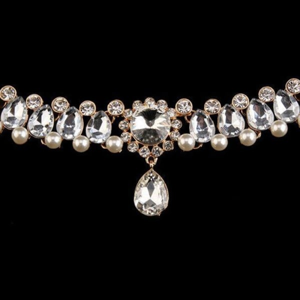 Kvinnor Bohemia Halsband Water Drop Pendant Kristaller imitation Pearl Beads krage silver