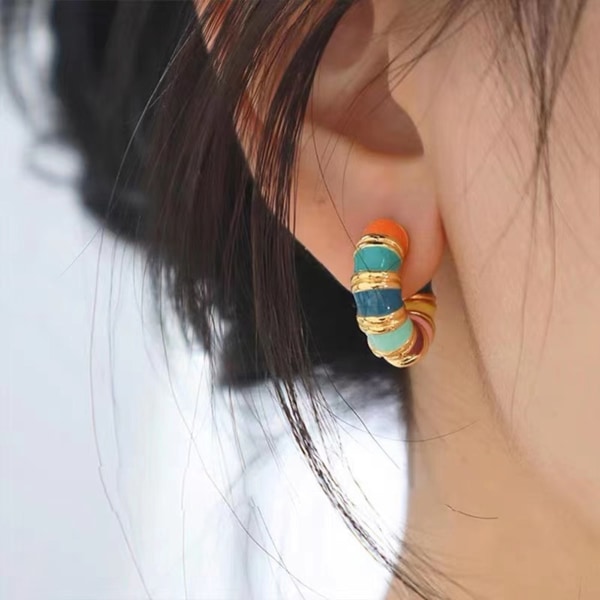 Färgglada emalj örhängen legering ring örhängen små öron spänne örhängen för kvinnor flickor tonåringar smycken default