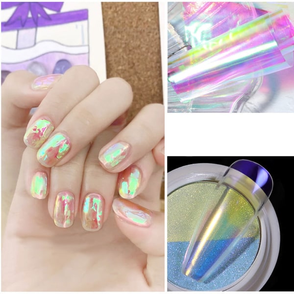 Manikyr Färgglad cellofanspegeleffekt Ice Cube folieklistermärken för DIY Nail Art Accessories 01