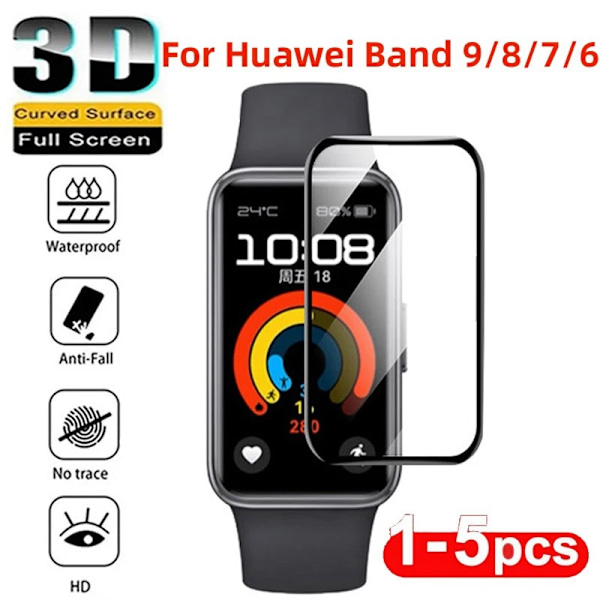 1-5ST 3D Böjt Härdat Glas För Huawei Band 9 8 7 6 Smartwatch Skärmskydd för Huawei Band 8 7 6 Band9 Skyddsfilm 5PCS For Huawei Band 7