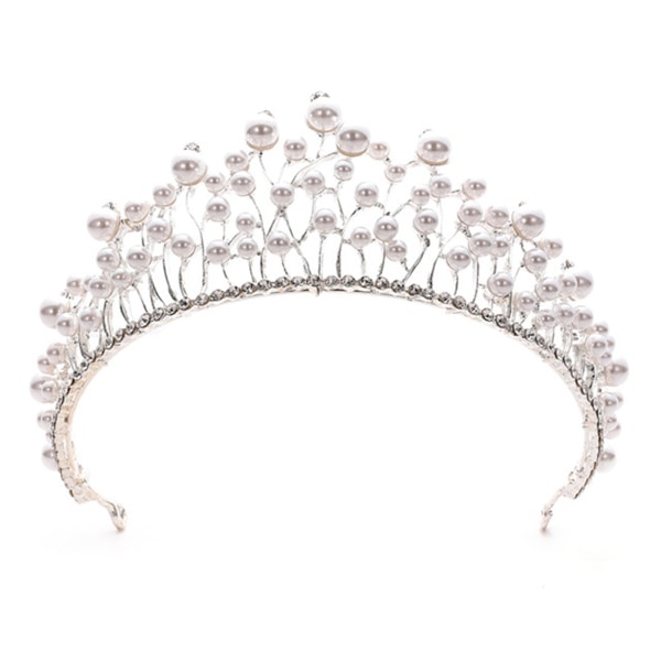 Bröllop Tiara Silver Crown Lyxiga pärlor Halvcirkel Pageant Ornament för Masquerade Ball Bankett Cosplay silver