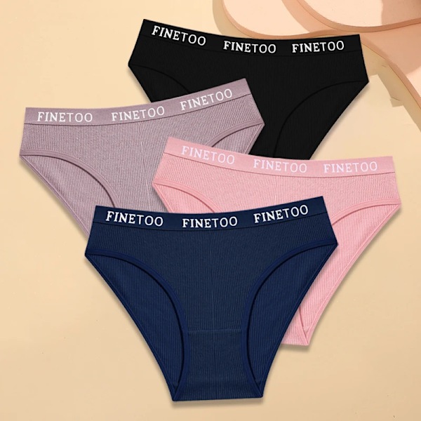 FINETOO 4-pack Bomullsrandiga Underkläder Dam Trosor Brevband Trosor Damer Låg Midja Underkläder Enfärgade Andningsbara Underbyxor Style 5 M