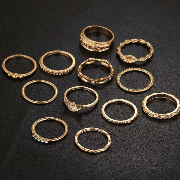 12st Joint Rings Set Vintage Style Ringar Tolv kombinationer av slingrande knutna snidade default