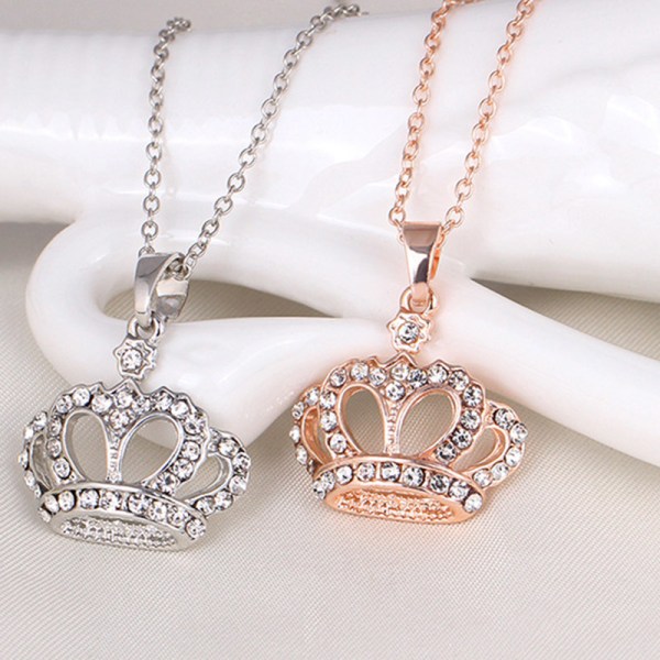 Kvinnor Halsband Alloy Chain Choker Kristaller Crown Pendant Halsband Girl Smycken Gift gold