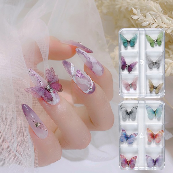 3D Tulle Butterfly Nail Decor Simulering Butterfly DIY Nail Charm Ornament s-02