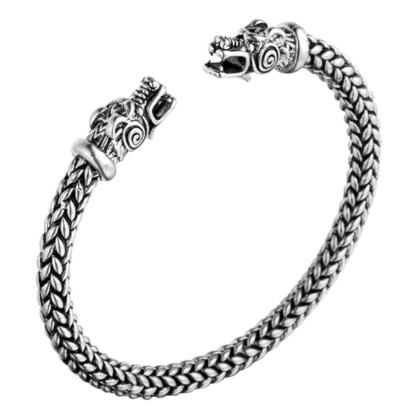Dubbelhövdad drake justerbart armband för män Nordic Viking Twist Armband silver