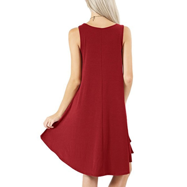 Ärmlös Damklänning med Fickor Sommar Tank Top Pyjamas Swing Lång Kjol red s