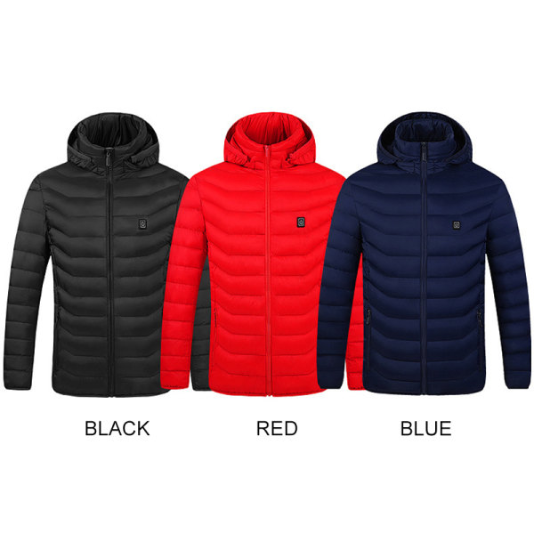 Män Eluppvärmda Jackor Dun Cotton Outdoor Coat USB Elvärme Huva blue second district 2xl