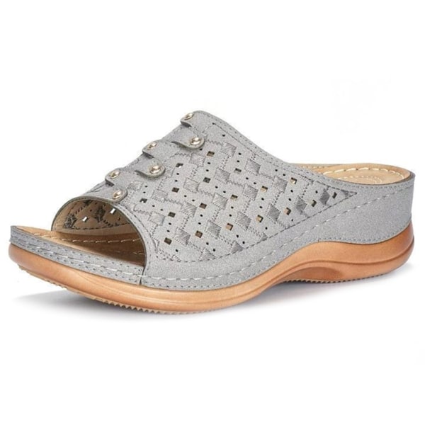 Ortopediska Tåsandaler Dam Casual Utskurna Sandaler Enfärgad Tjock Bottenslippers gray 40