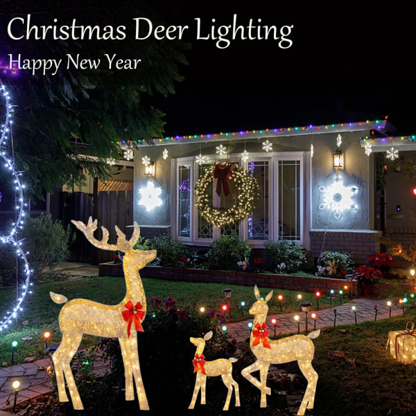 3-delat set Renfamilj Glödande 2D juldekor med LED-ljus upplysta luminous deer medium