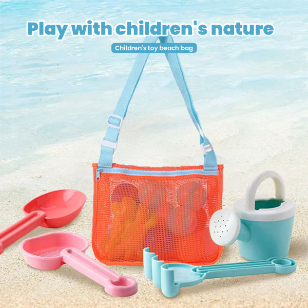 Beach Style Mesh Bag Hopfällbar leksaksväska Bärbar förvaringsväska för barn green sapphire blue
