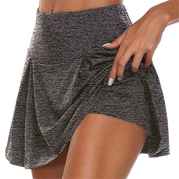 Kvinnor Athletic Plisserad Tennis Golf Kjol med Shorts Workout Running Skort Sommar dark grey l