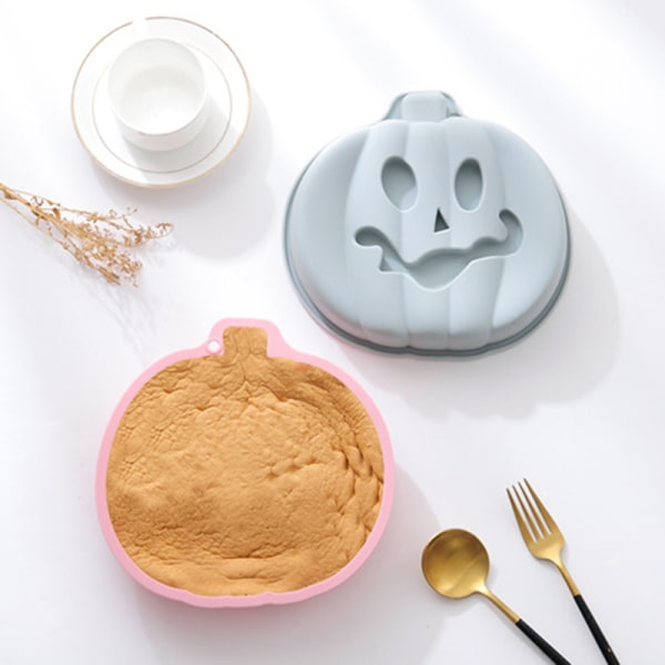 Halloween Silikon Schabloner Pumpa Face Cake Bakplåt Gjutform Soft Puddings Mall för DIY pink