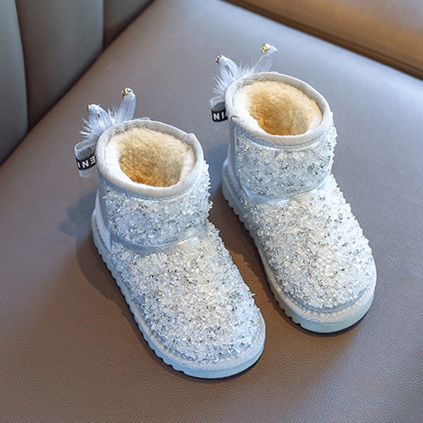 1 par barn flicka snökängor varma skor strass Anti-slip för vinter utomhus a 33