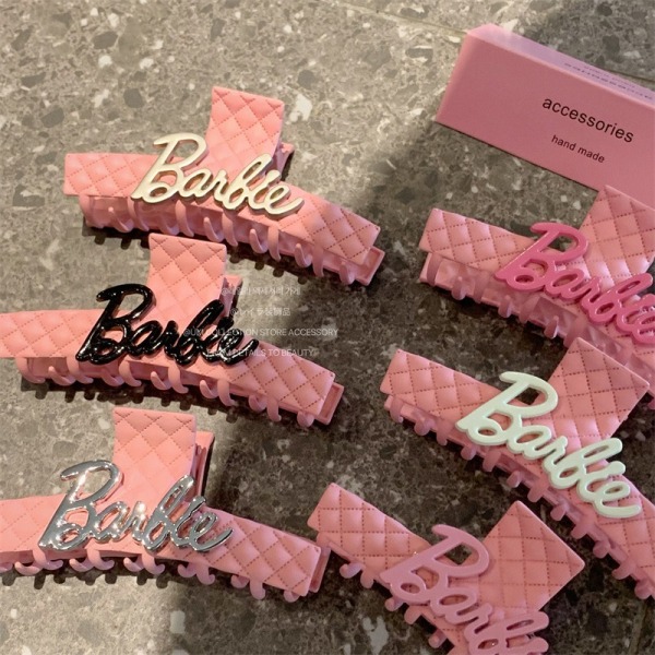 Barbie Girls Rosa metall pläd Stor bokstavslås Clip Enkel bakhuvud sked Shark Clip huvudbonad b