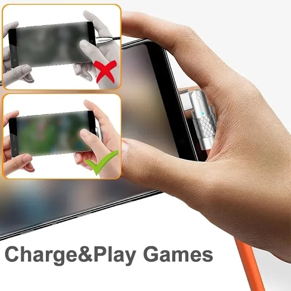 180° Roterbar Flätad Micro USB-datakabel i Zinklegering för Mobiltelefoner 120W 5A Snabbladdningskabel för Android iPhone Samsung Orange 1m