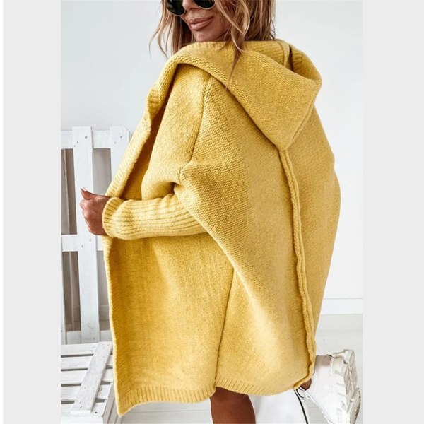 Medellånga ärm Cardigan Hood Design Lös tröja för kvinnor Höst Vinter Supply Enfärgad yellow m
