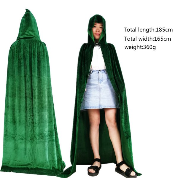 1 STK Ny Halloween-mantel Cosplay Masquerade Show Dress Up Velvet Witch Cloak för green 150