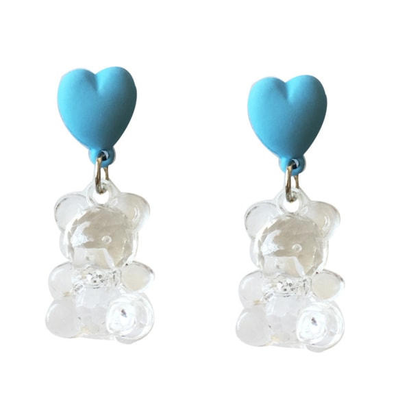 Söta genomskinliga björnhängande örhängen Enkla blå hjärtformade örhängen för studenter och vuxna kvinnor default