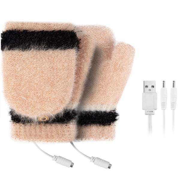 USB uppvärmda vinterhandskar Stickning Imitation Cashmere vantar för vuxna datorspel khaki