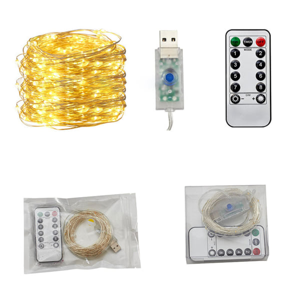 LED USB styrda Fairy Lights Vattentät juldekoration Koppartrådsslinga med fjärrkontroll zhengbai 20 m 200 lights