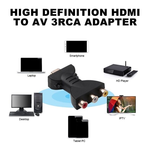 HDMI-kompatibel port till RCA 3-vägs Aplitter-adapter för ljud- och videokabel default