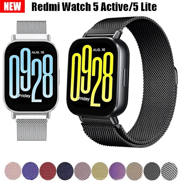 Milanese Armband för Xiaomi Redmi Watch 5 Active Metallögla Rostfritt Stål Armband Redmi Watch 5 Lite Magnetisk 20mm-22mm Armband GOL Green 25 Redmi Watch 5 Active