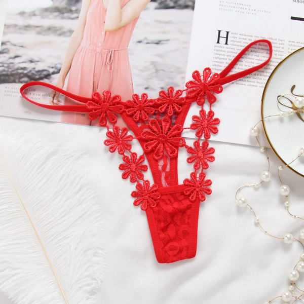 Kvinnors broderad T-rygg Fri storlek Perspektiv Underkläder String stringtrosa för sommaren red