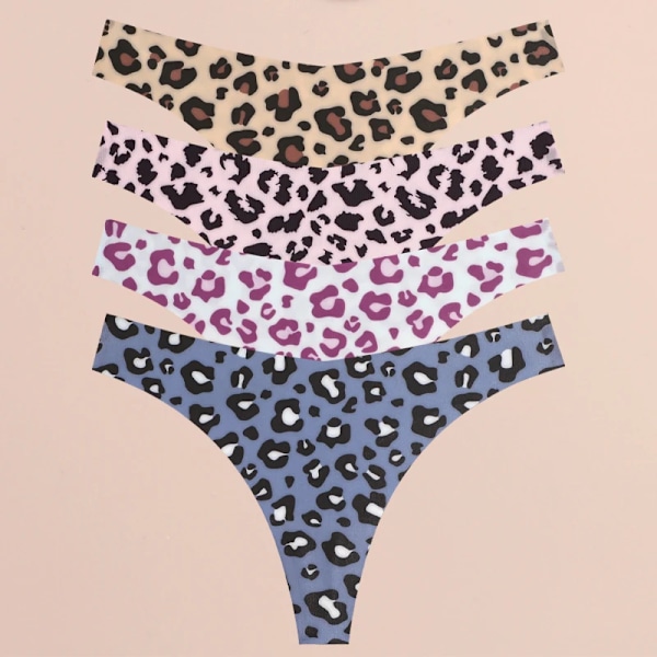 FINETOO 4 st Ultra Mjuka Trosor För Kvinnor Sexiga Grafiska Tryck Sömlösa Stringtrosor Kvinnliga Stretch Leopard G-string Bekväma Underkläder Style 3 S