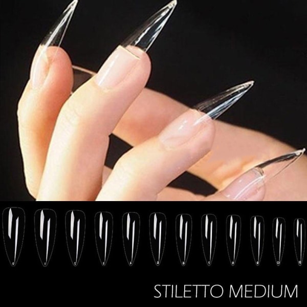 Nails Extension System Full Cover Skulpterad Klar Stiletto Kista False Nail Tips 240st/påse coffin long