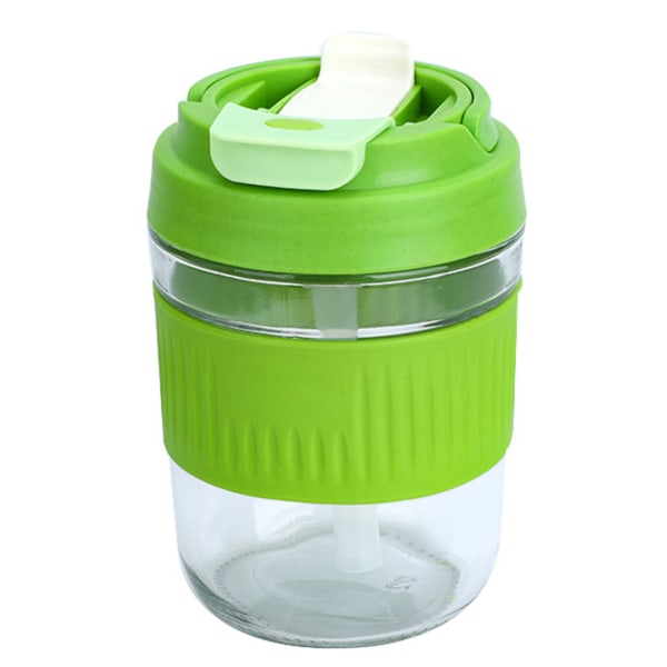Klarglaskopp med sugrör Bärbar läcksäker vattenflaska Anti-skalkning Värmeisolering kaffemugg short cup green