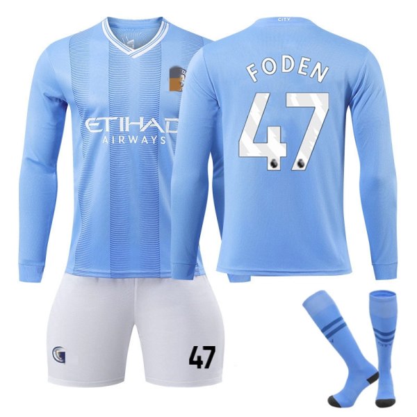 24 Manchester City hemma fotbollströja för vuxna sätter höstvintern 150-155cm#No.47 28#with socks