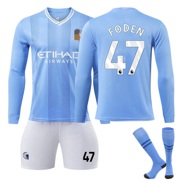 24 Manchester City hemma fotbollströja för vuxna sätter höstvintern 180-185cm#No.47 XL#with socks
