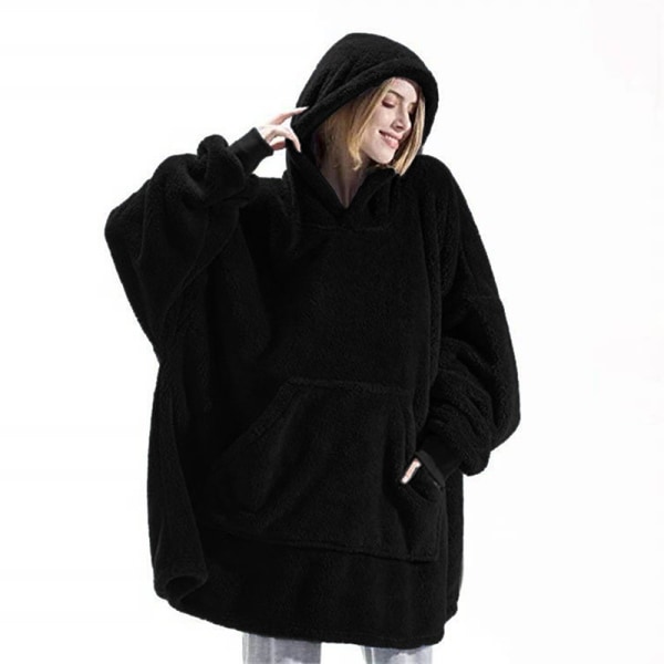 hemkläder par Bekväm lös dubbelsidig plysch hoodie black One size
