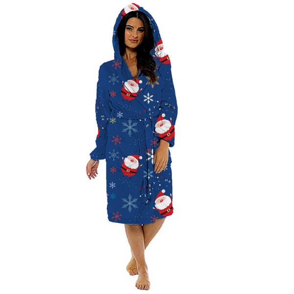 Printed dam lång badrock pyjamas med bälte blue S